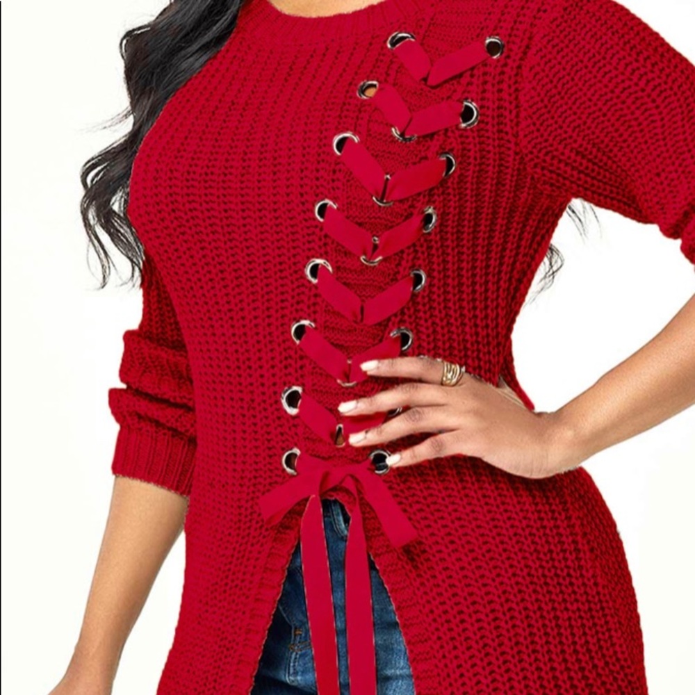 BANDAGE DESIGN RED SWEATER NWOT - Picture 4 of 9